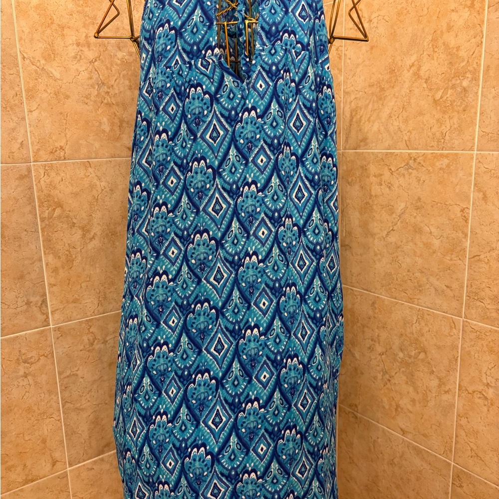 Blue Patterned Sleeveless Dress